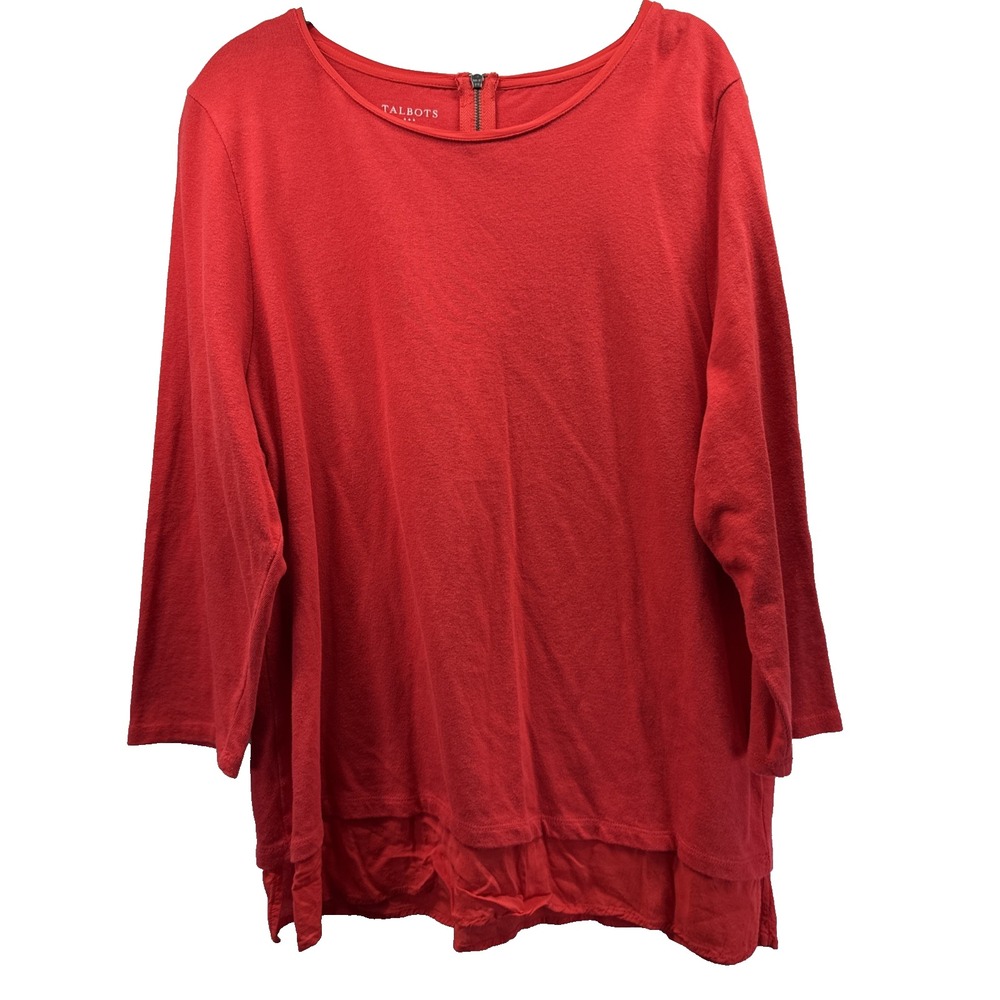Talbots Women's Top Size XL Solid Red Layered Back Zipper Pullover 3/4 Sleeve